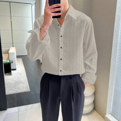 Urban Chic: White Fabulous Stripe Sugarcane Shirt for Men by GlamaStitch-M