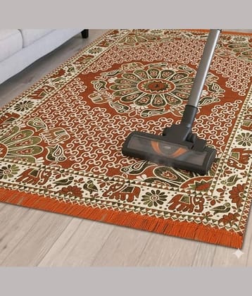 FURNISHING HUT Orange Cotton Carpet Embroidery 5x7 Ft