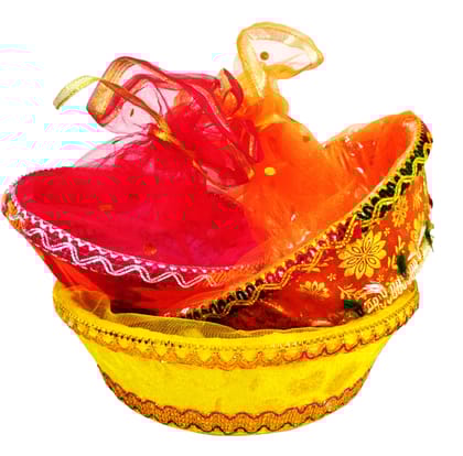 Omkar by R3 Inc. Handmade Multicolor Fancy Gift Hamper Basket Net Covering for Wedding and Festival Gift Purpose - Round (Set of 3) - Standard. Large & Jumbo