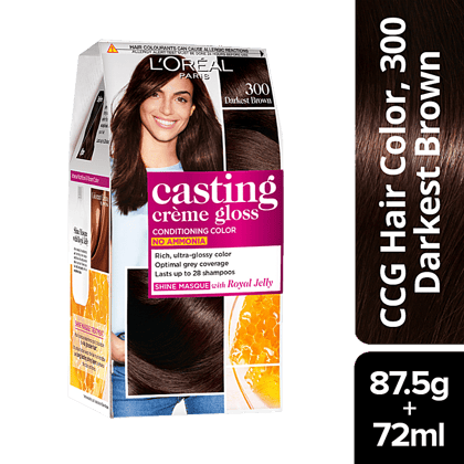 Loreal Paris Casting Creme Gloss Hair Colour, 87.5 G + 72 Ml 300 Darkest Brown