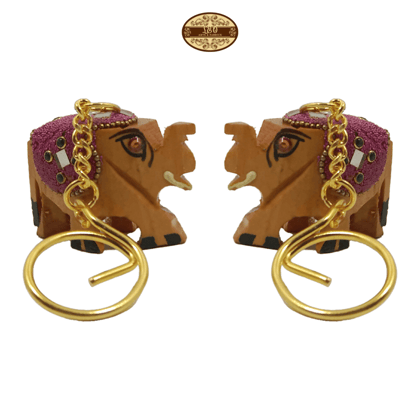 Handcrafted Wooden Elephant Key Chain, Decorative, Bajni Design, Pink, 6.5 cm x 6 cm x 4.5 cm