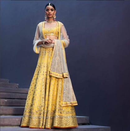 New Designer Yallow Color Embroidered Lahenga Choli - JN-06