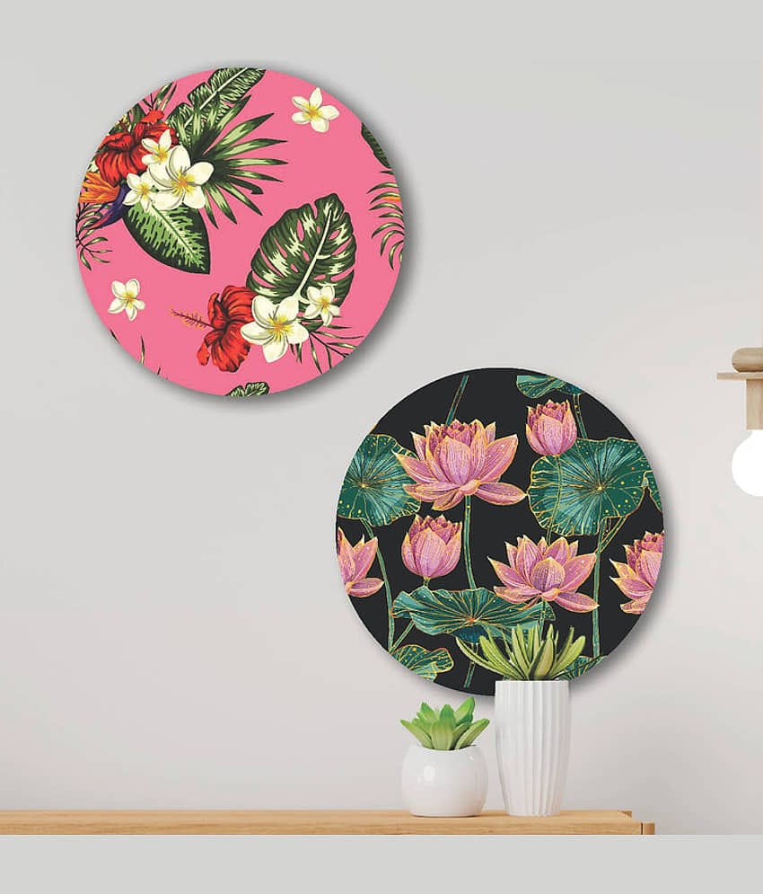 Saf Premium Round flowers wall hanging MDF Painting