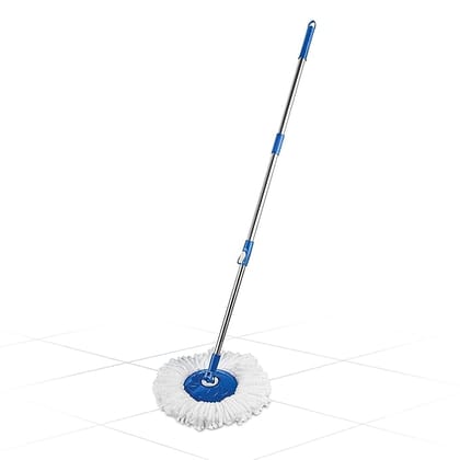 Gala Spin Mop Extendable Handle/Stick Rod with Microfiber Refill (150750), White & Blue finish