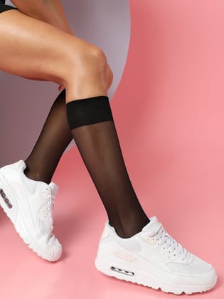 Black Solid Knee High Stockings-Stockings