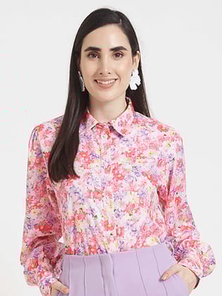 Premium Micro Digital Print Puff Sleeve Shirt-M