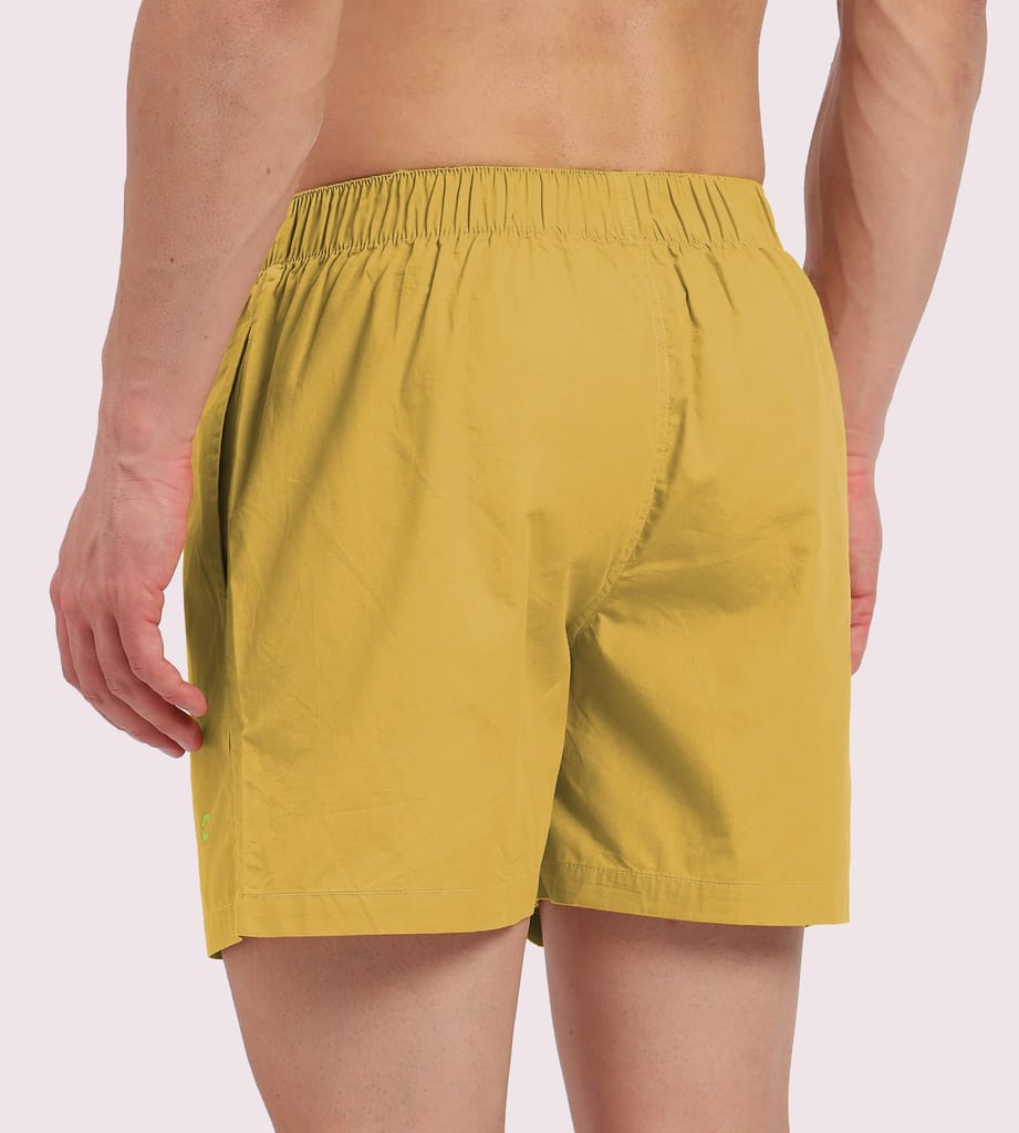 Freecultr Regular Fit Ultralight All Day Boxer Shorts for Men | 100% Cotton Fabric, Dual Deep Side Pocket, Microfibre Waistband Pack of 1-Yellow