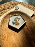 Pressed Flower Mini Keychains  Vintage Brass Frame Hexagon