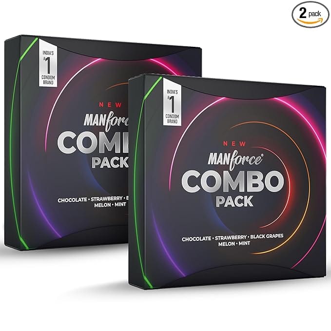 Manforce Combo, Lubricated Flavoured Condoms for Men | 40 pcs | Chocolate, Strawberry, Black Grapes, Melon & Mint | Indias No. 1* Condom Brand for Safe Sex