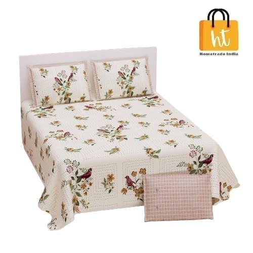 3001-Hometrade India-Standard King Size (90*108 Inches)-Pure Cotton Jaipuri Double Bedsheet With Matching Pillow Cover