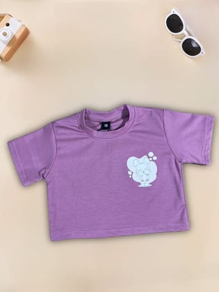 Girls Oversized T-Shirt With Back Print [GT-482] [1-12Years]-4-5Y (Size - 24) / Purple / Ribbed