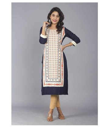 Frionkandy Navy Rayon Straight Kurti - XL