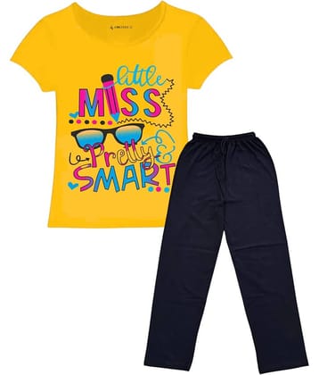 COOLTEES4U Pack of 2 Girls 100% Cotton T-shirt & Pants ( Yellow )