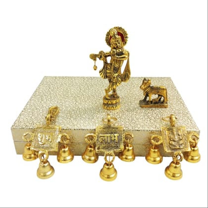 Aluminium Mini Krishna Idol Gift Set for Janmashtami & Spiritual Gift, Height : 5.2 Inch (ASMAS529 G)