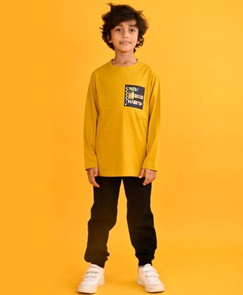 NEW GOOD HABITS MUSTARD YELLOW T-SHIRT BLACK FLEECE JOGGER SET - YELLOW/BLACK-0-6 MONTHS / 2N / YELLOW/BLACK