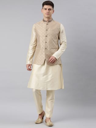 Beige Gold Jacquard Jacket-Made To Measure