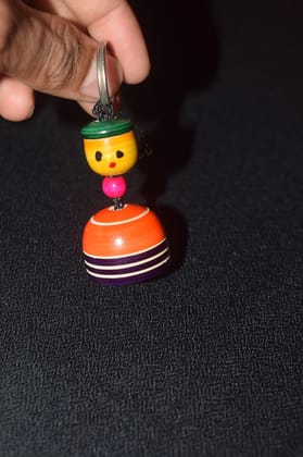 Tulip Traditional Artisians' Upliftment Livelihood Program Wooden Kendama Keychain, Multicolour Hand-Painted Traditional Japanese Skill Toy, Compact Ball and Cup Game with Metal Keyring
