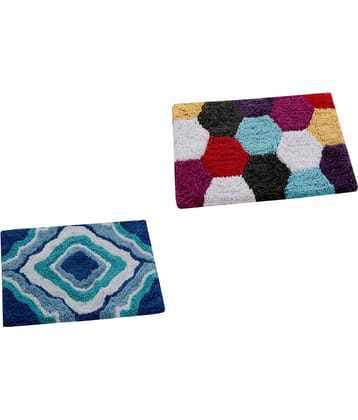 Aazeem  Antiskid Cotton Door Mat ( 60 X 40 cm ) Set of 2  Aqua