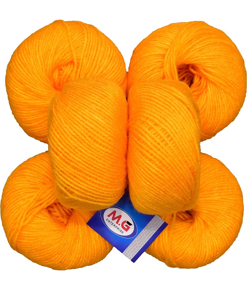 100% Acrylic Wool Yellow (6 pc) Baby Soft Wool Ball Hand Knitting Wool/Art Craft Soft Fingering Crochet Hook Yarn, Needle Knitting Yarn Thread Dyed