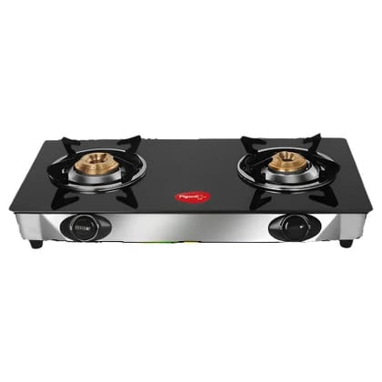 Pigeon Stainless Steel Ayush Glasstop 2 Burner Gas Stove (Black)