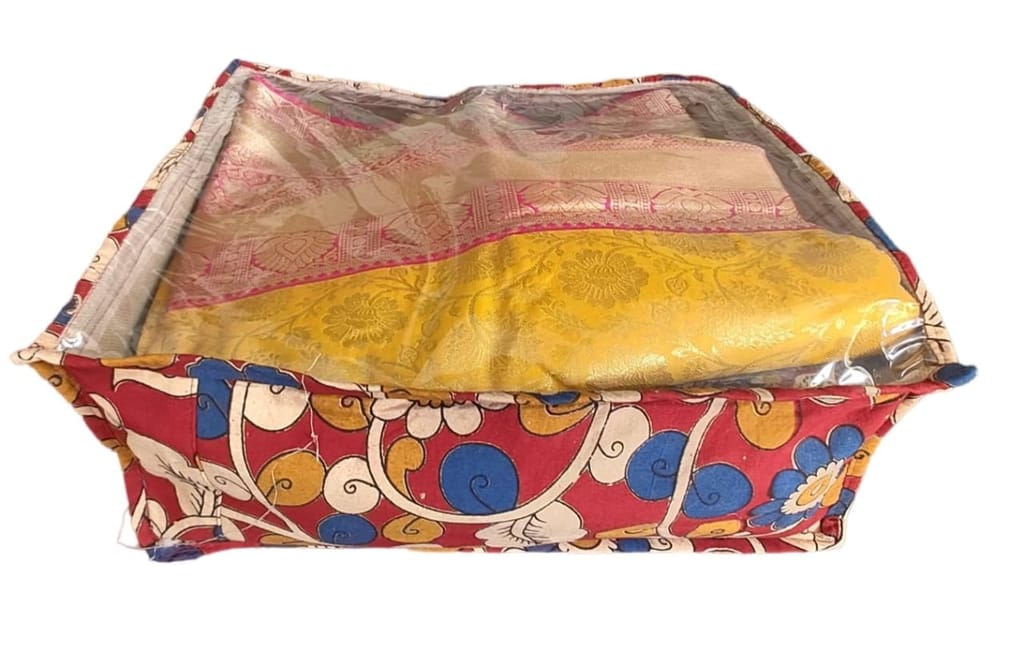 1 SAREEE COVER Handcrafted 6 Saree Cover with Kalamkari Print - 100% Cotton, Dustproof and Moth Proof, Perfect for Storing and Organizing Sarees