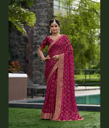 Rekha Maniyar Georgette Printed Saree With Unstitched Blouse Piece ( Magenta )