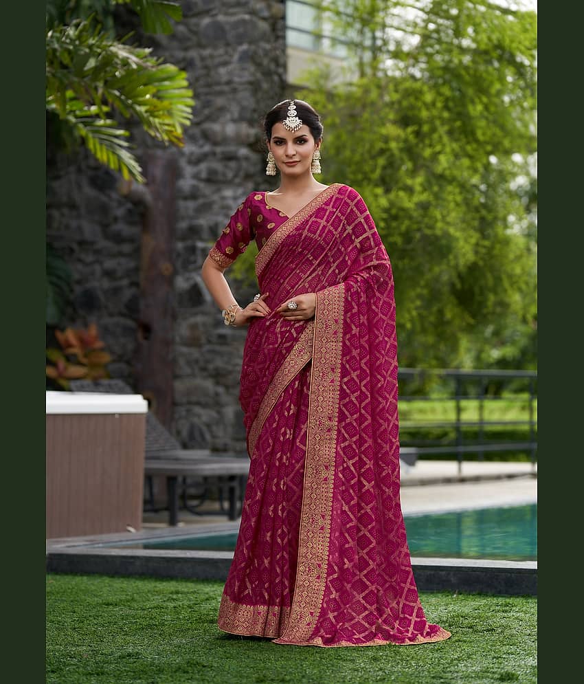 Rekha Maniyar Georgette Printed Saree With Unstitched Blouse Piece ( Magenta )
