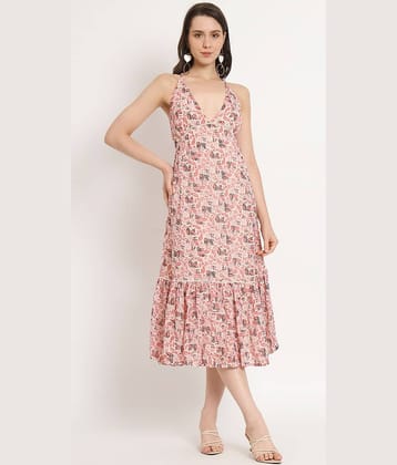 NUEVOSDAMAS Women Georgette Printed A-line Dress ( Peach )
