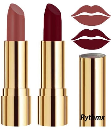 Rythmx Nude,Maroon Matte Creme Lipstick Long Stay on Lips Multi Pack of 2 8 g