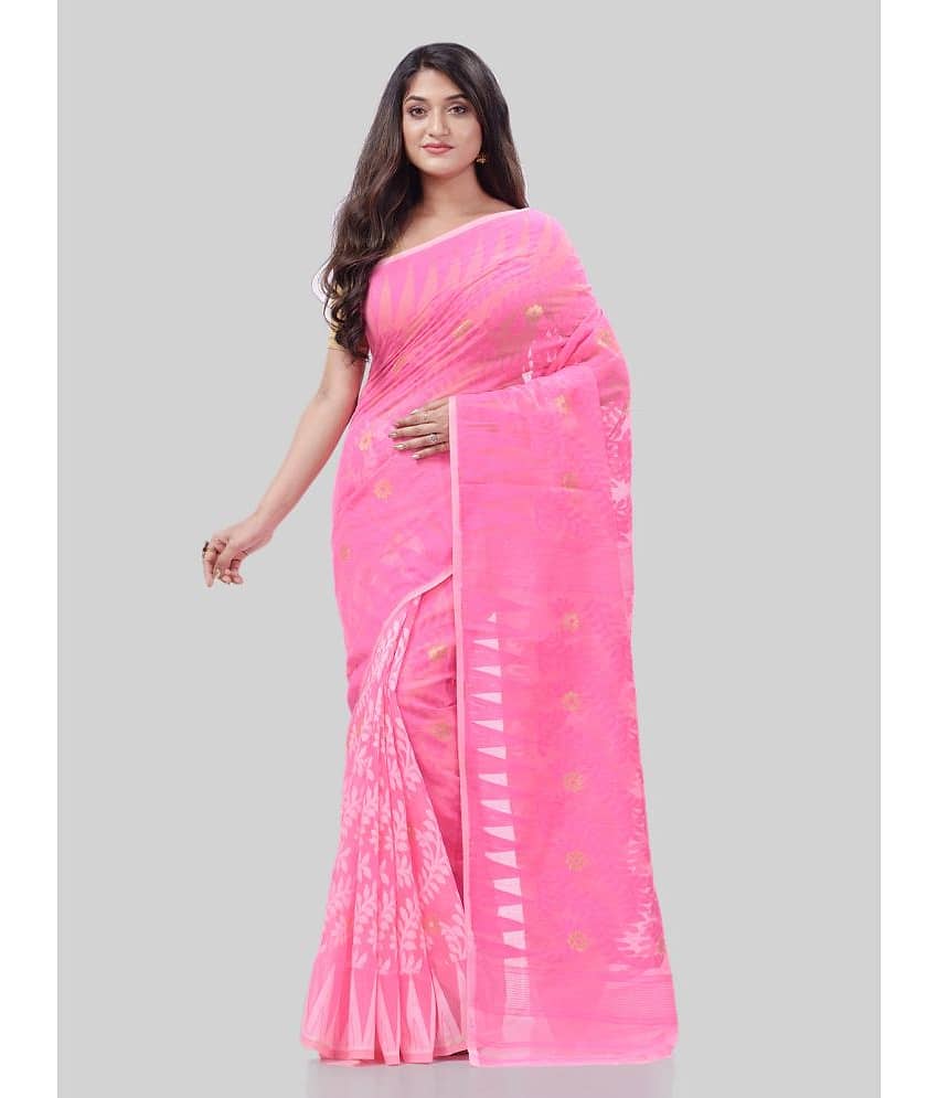 Desh Bidesh Cotton Woven Saree Without Blouse Piece ( Pink )