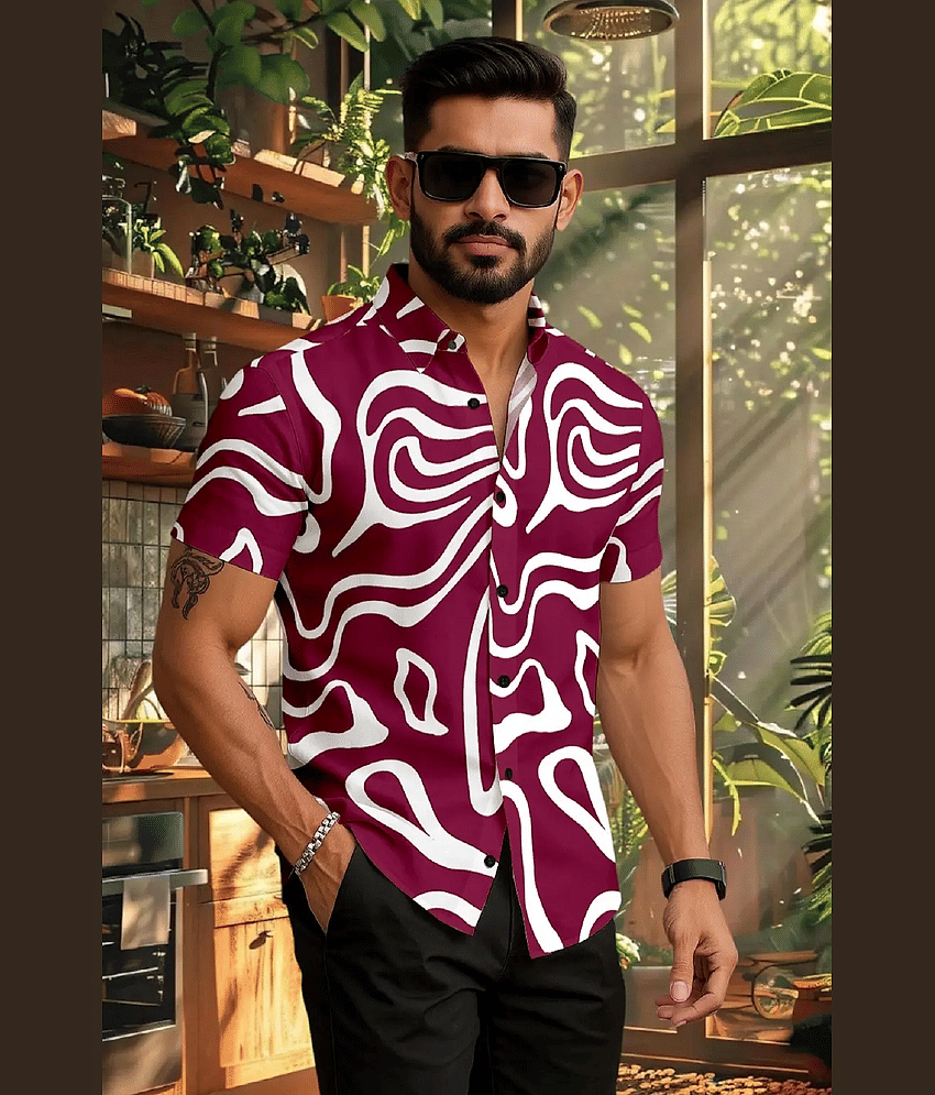 ARZ Poly Cotton Slim Fit Printed Half Sleeves Men's Casual Shirt - White ( Pack of 1 )