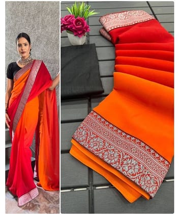 Apnisha Georgette Solid Saree With Unstitched Blouse Piece ( Purple )