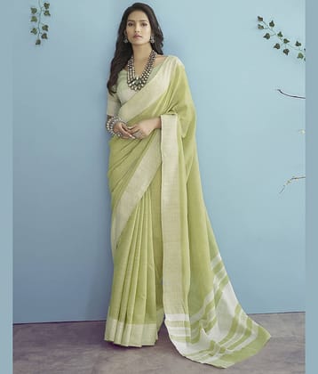 Satrani Cotton Woven Saree With Unstitched Blouse Piece ( Green )