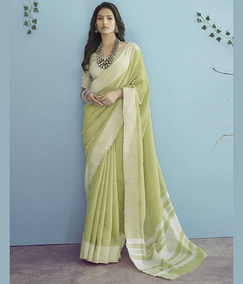 Satrani Cotton Woven Saree With Unstitched Blouse Piece ( Green )