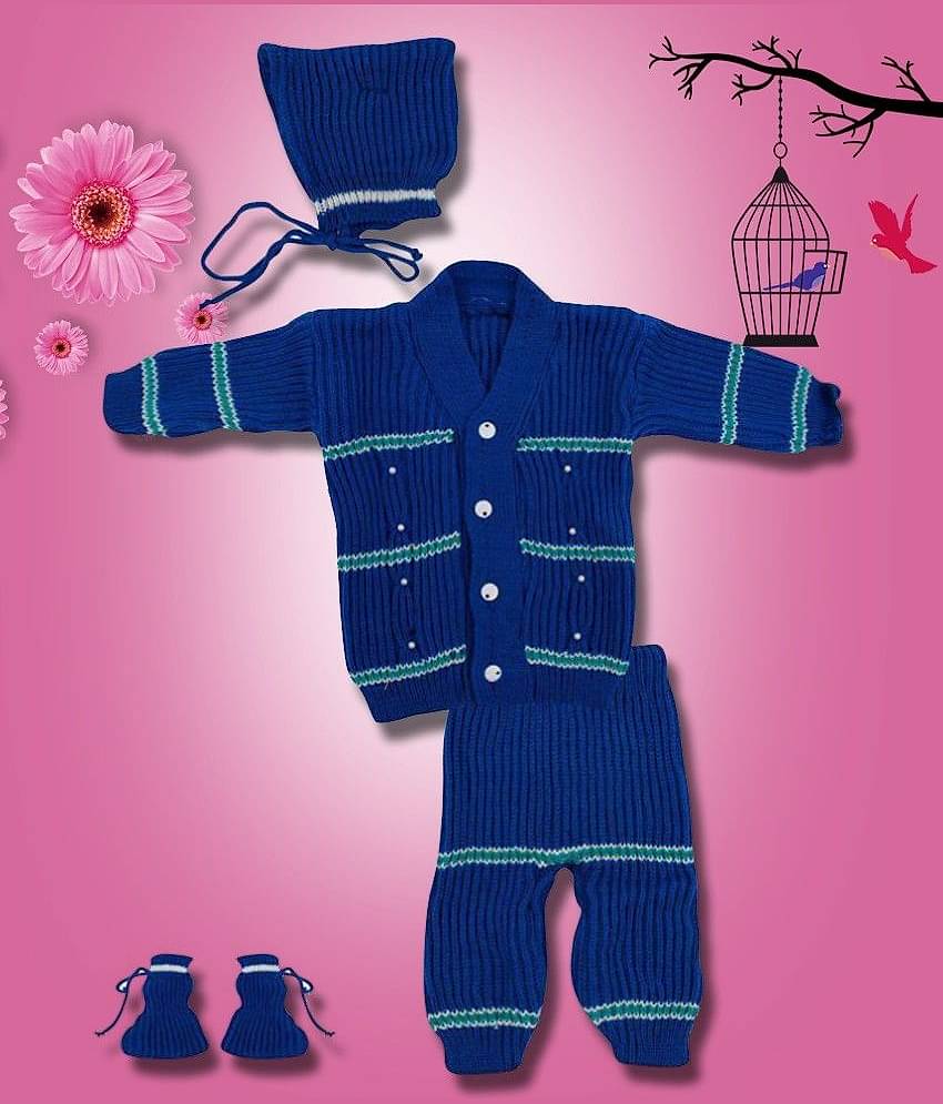 The Creators Pack of 4 Unisex for Baby Woollen Cardigans ( Blue )