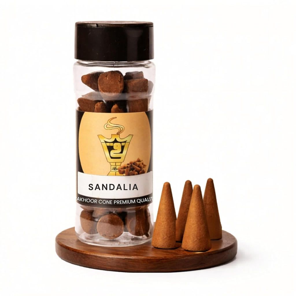 alNaqi Sandalia Cones 50g (Pack of 20) - Premium Sandalwood Incense Cones, Charcoal-Free Natural Chandan Dhoop for Pooja & Meditation, Long-Lasting Aromatic Fragrance