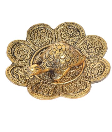 Fashion Bizz Metal Feng Shui Tortoise On Plateshowpiece - 10 cm