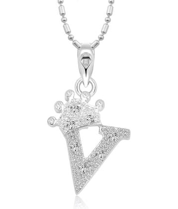Vighnaharta Royal Crown 'V' Alphabet CZ Gold and Rhodium Plated Alloy Pendant for Men and Women -[VFJ1288PR]