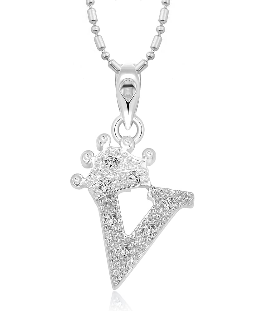Vighnaharta Royal Crown 'V' Alphabet CZ Gold and Rhodium Plated Alloy Pendant for Men and Women -[VFJ1288PR]