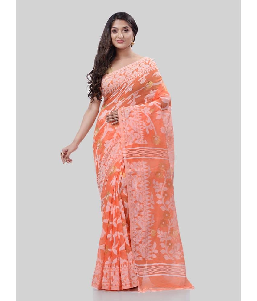 Desh Bidesh Cotton Self Design Saree Without Blouse Piece ( Orange )