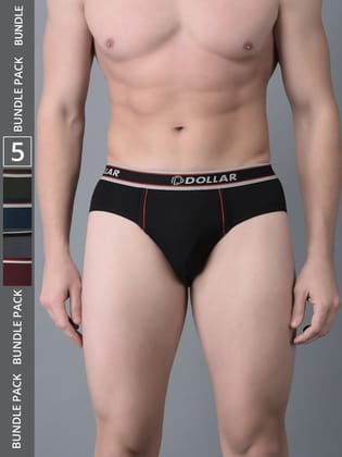 Men's Assorted Pack of 5 Combed Cotton Solid Brief With Anti-Microbial Odour Control
