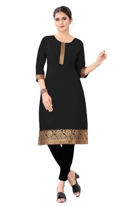 Women's Casual 3/4th Sleeve Solid Cotton Kurti (Black, XL)-PID46115