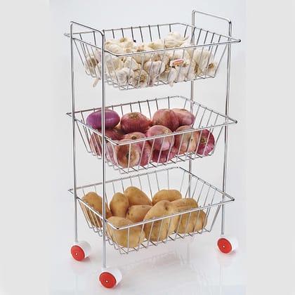 Decent Stainless Steel Fruit & Vegetable 3 Layer Basket | Kitchen Storage Rack | Kitchen Trolley
