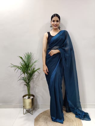 Multi Color Soft Silk Saree With Black Satin Blouse-Bule