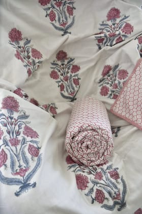 Burnt Pink Buta Print Reversible Cotton Dohar Single (Pair)