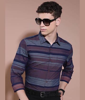 Ketch Cotton Blend Regular Fit Striped Full Sleeves Men's Casual Shirt - Brown ( Pack of 1 )