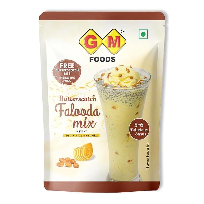 GM Foods Butterscotch Falooda Mix 160g | Instant Dessert Drink Mix | 5–6 Servings Per Pack | Rich & Creamy Butterscotch Flavour | Easy to Prepare | Refreshing Summer Beverages