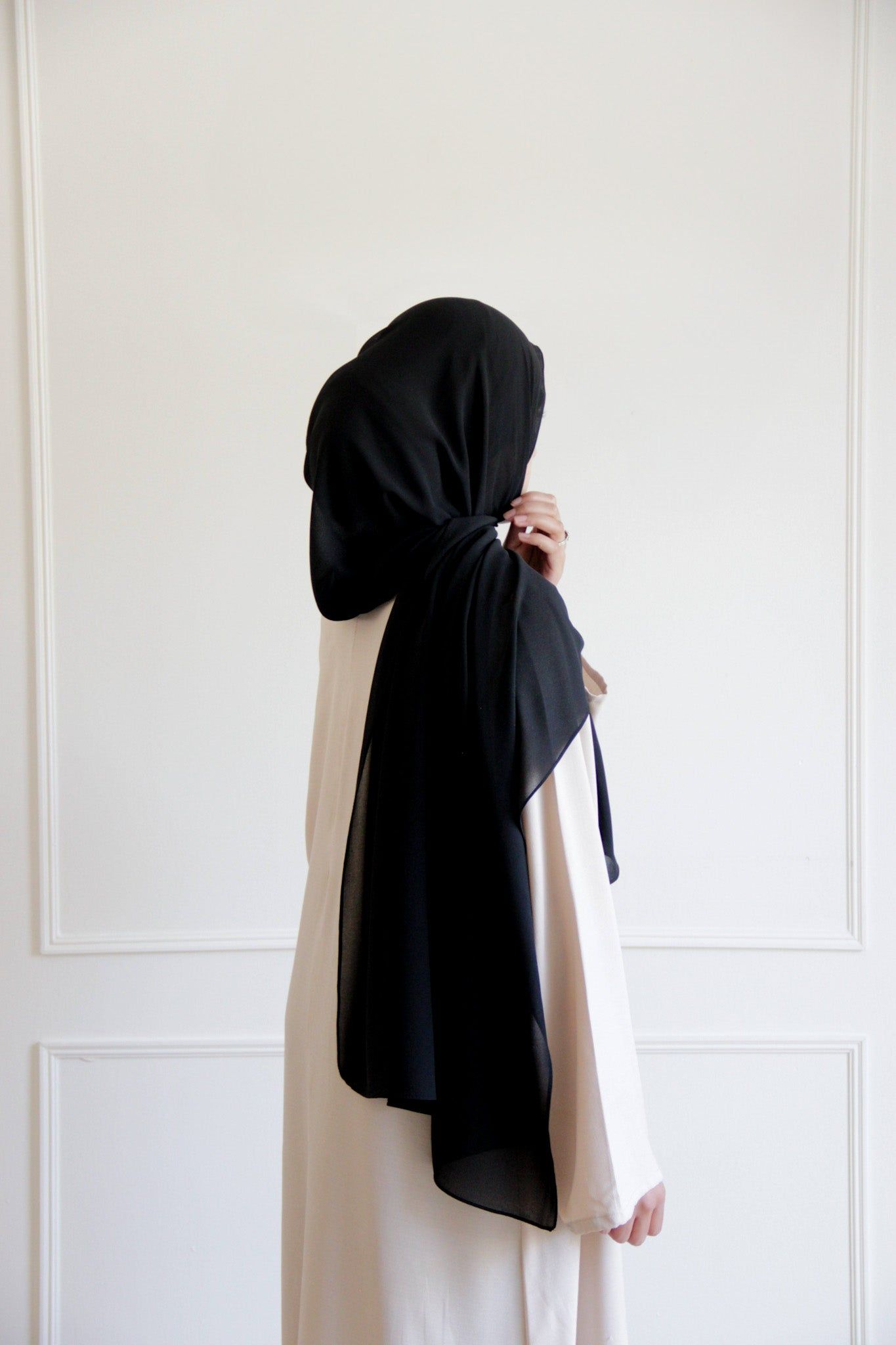 Premium Chiffon Hijab - Black-Black