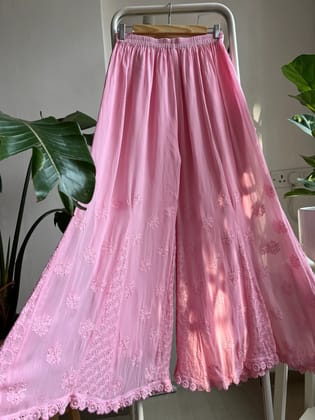 Chikankari Plazzo with mukaish - Flare - Pink