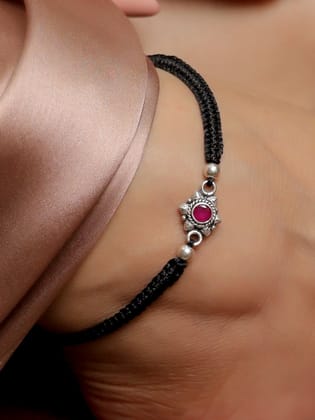 Vintage Silver and Ruby Macramé Anklet | Pure 925 Silver-Pair / 925 Silver